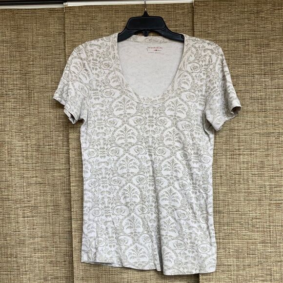 Cotton deep scoop neck trellis print tee - Picture 1 of 4